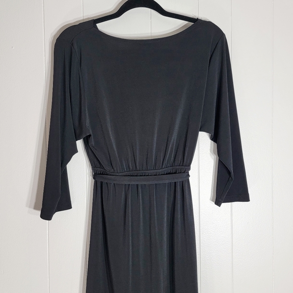 4/$20 AB Studio 3/4 Sleeve Draped Neck Black Stretch Belted Mini Dress Small - Picture 6 of 8